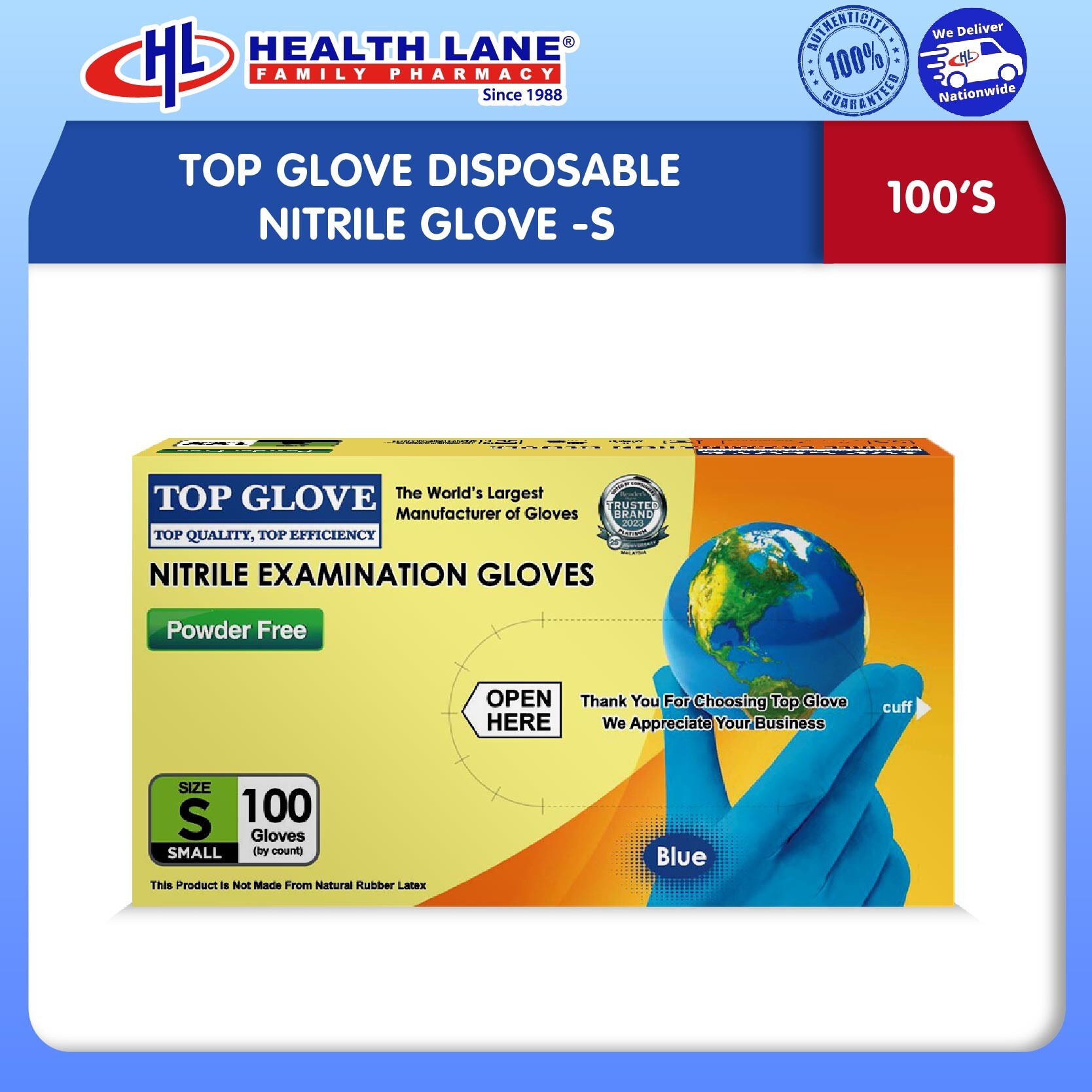 TOP GLOVE EXAMINATION NITRILE GLOVE 100'S-S